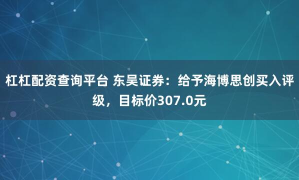 杠杠配资查询平台 东吴证券：给予海博思创买入评级，目标价307.0元